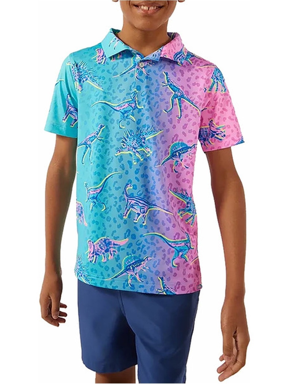 chubbies Youth Performance Polo in Dino print